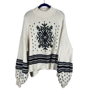 Anthropologie Snowflake Knit Sweater Beige L Relaxed Neutral Preppy Boxy Ribbed